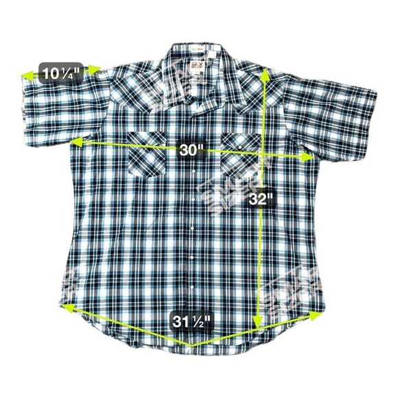 Ely Cattleman Mens 3XLT Western Plaid Snap Button Shirt Blue White Black Cotton - Picture 2 of 4